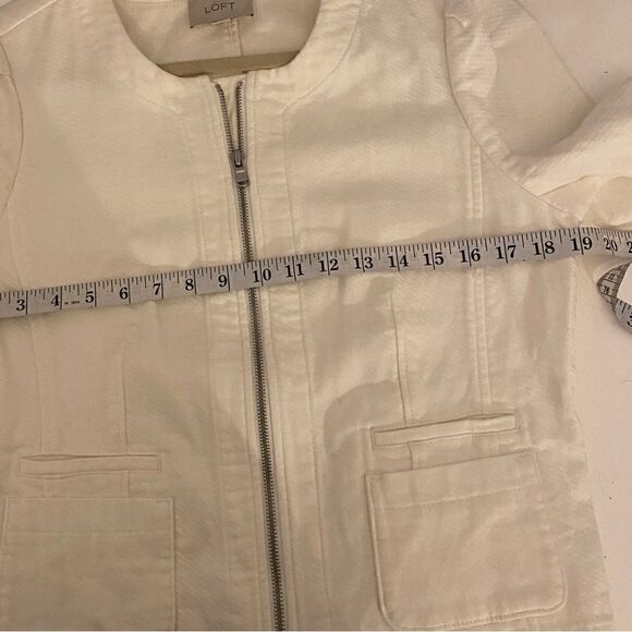 LOFT Cream Cotton Zip Up Blazer Size 8 - Picture 5 of 12